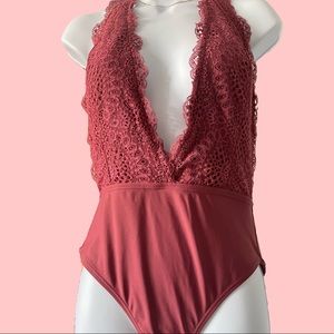 Plum pink Deep plunge ONE PIECE